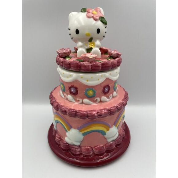 Hello Kitty Blue Sky Clayworks Ceramic Birthday Cake Canister Jar NWT - Picture 1 of 11